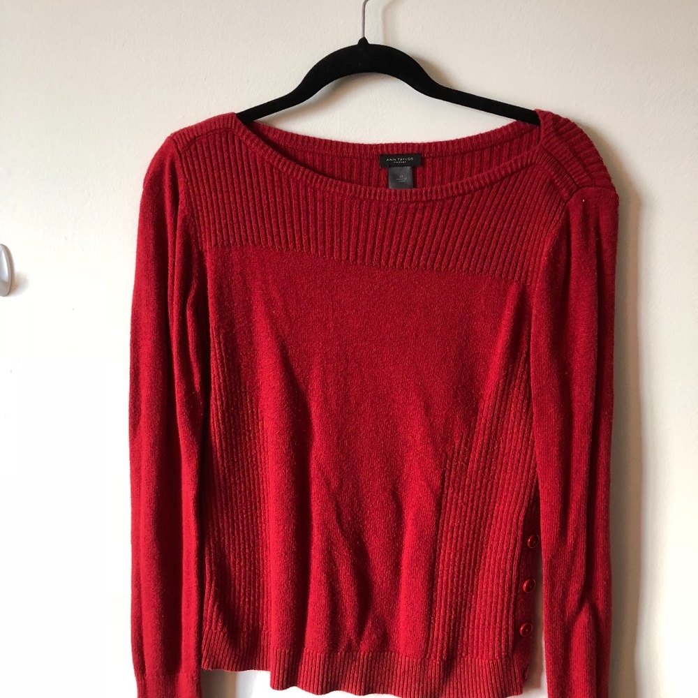 Red Ann Taylor Factory Boat Neck Sweater